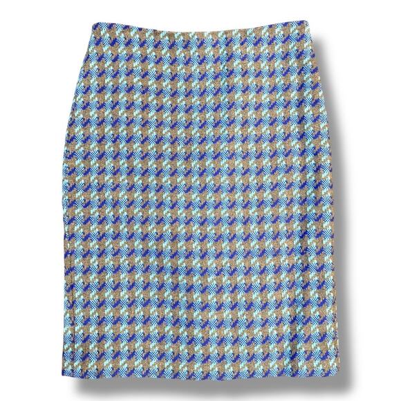 Talbots Wool Blend Houndstooth Skirt Gray Blue Size 2 Fall Winter Workwear - Picture 1 of 5